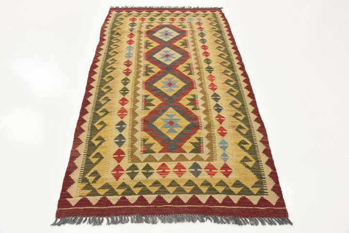 3' 4 x 6' 4 Hand Woven Kilim Maymana Wool Rug