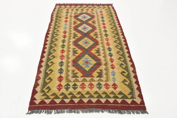 Detail image of 3' 4 x 6' 4 Hand Woven Kilim Maymana Wool Rug