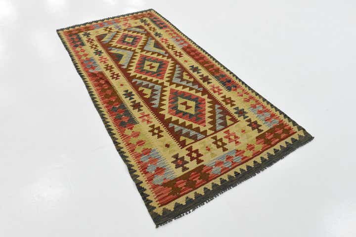 3' 3 x 6' 5 Hand Woven Kilim Maymana Wool Rug