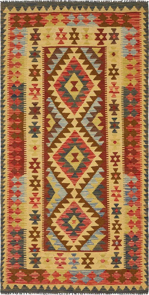 3' 3 x 6' 5 Hand Woven Kilim Maymana Wool Rug