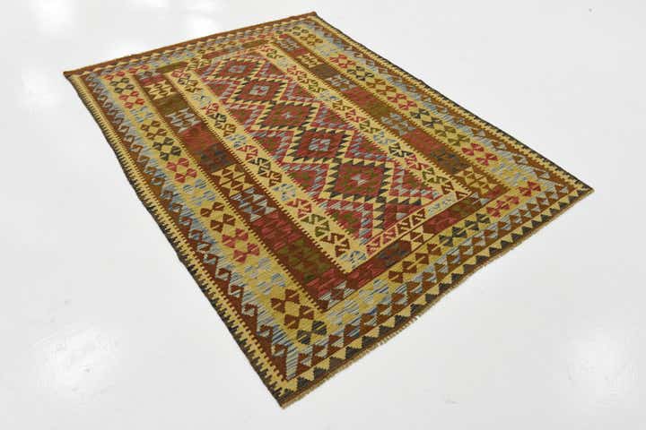 4' 8 x 6' 6 Hand Woven Kilim Maymana Wool Rug