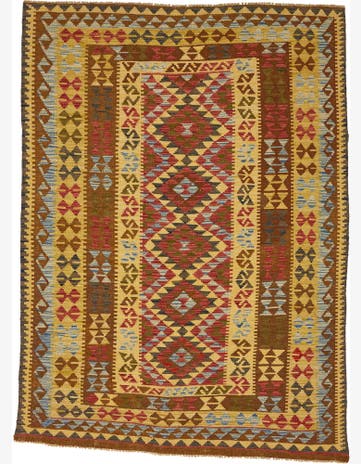 4' 8 x 6' 6 Hand Woven Kilim Maymana Wool Rug