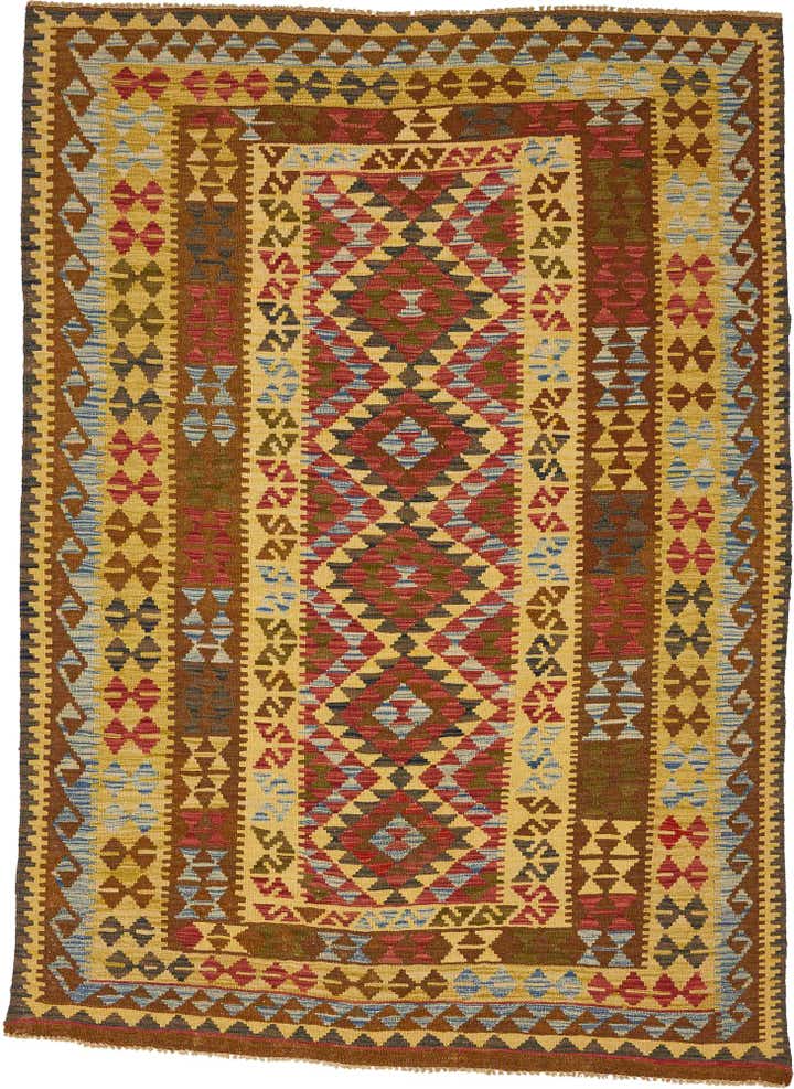 4' 8 x 6' 6 Hand Woven Kilim Maymana Wool Rug