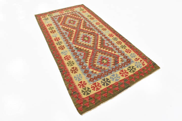 Detail image of 3' 3 x 6' 4 Hand Woven Kilim Maymana Wool Rug