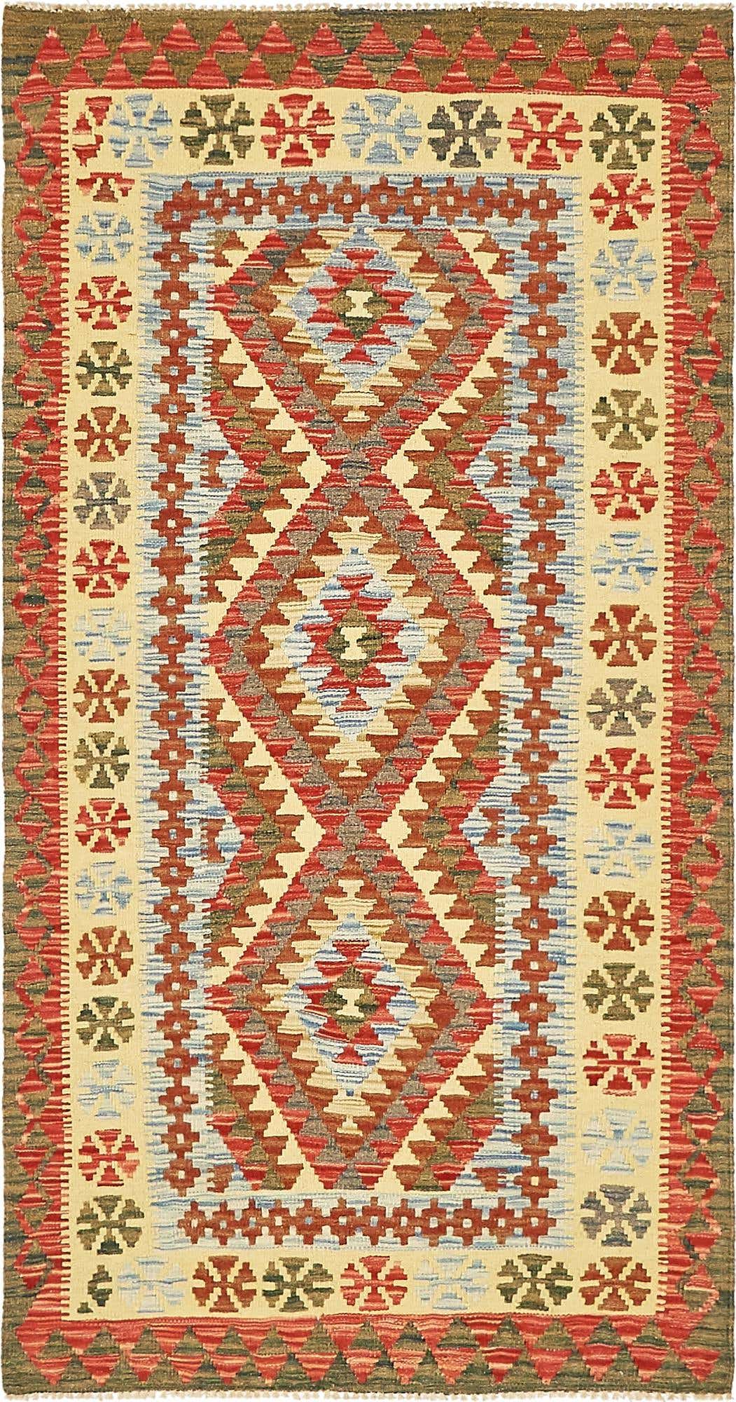 3' 3 x 6' 4 Hand Woven Kilim Maymana Wool Rug