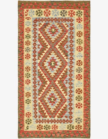3' 3 x 6' 4 Hand Woven Kilim Maymana Wool Rug