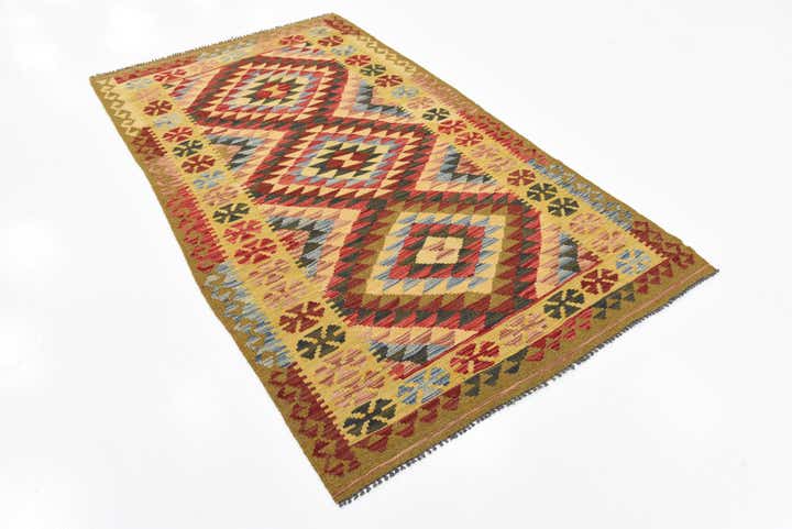4' x 6' 9 Hand Woven Kilim Maymana Wool Rug