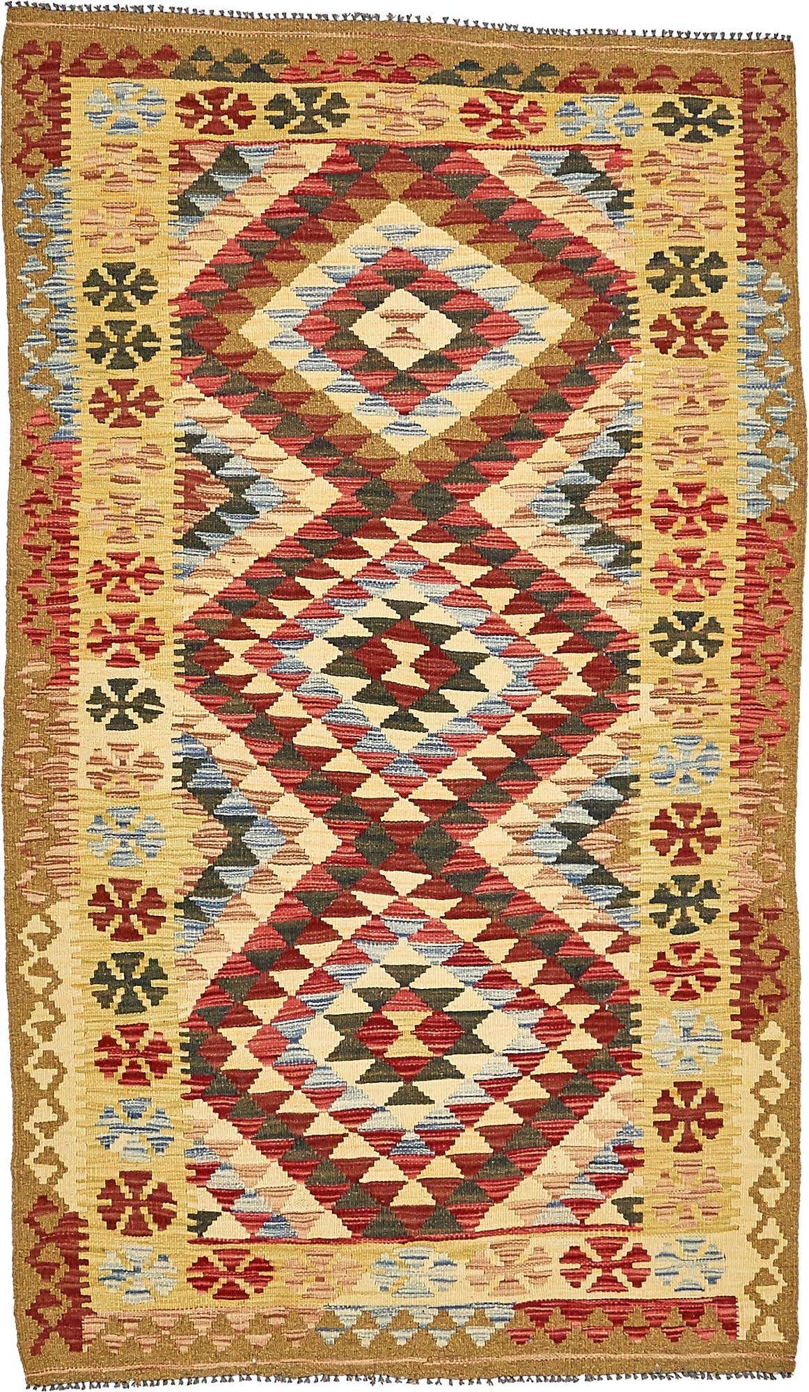 4' x 6' 9 Hand Woven Kilim Maymana Wool Rug