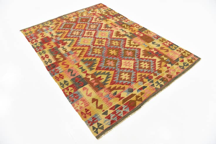 Detail image of 4' 9 x 6' 5 Hand Woven Kilim Maymana Wool Rug