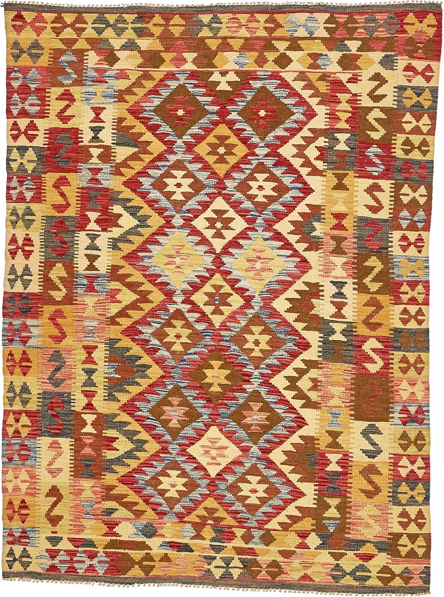 4' 9 x 6' 5 Hand Woven Kilim Maymana Wool Rug