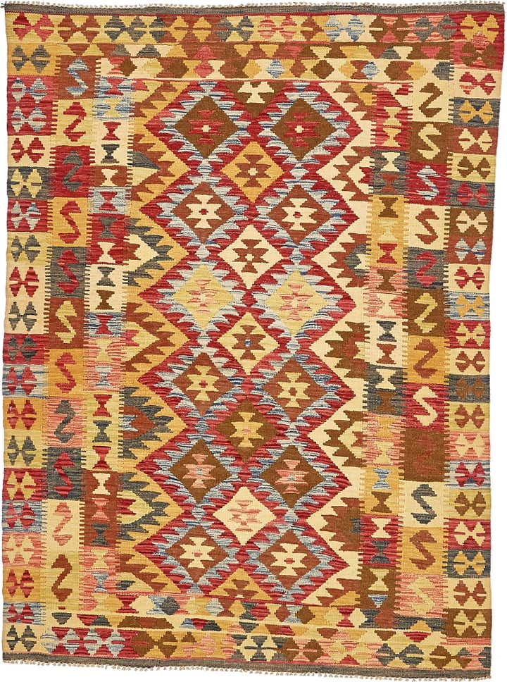 4' 9 x 6' 5 Hand Woven Kilim Maymana Wool Rug