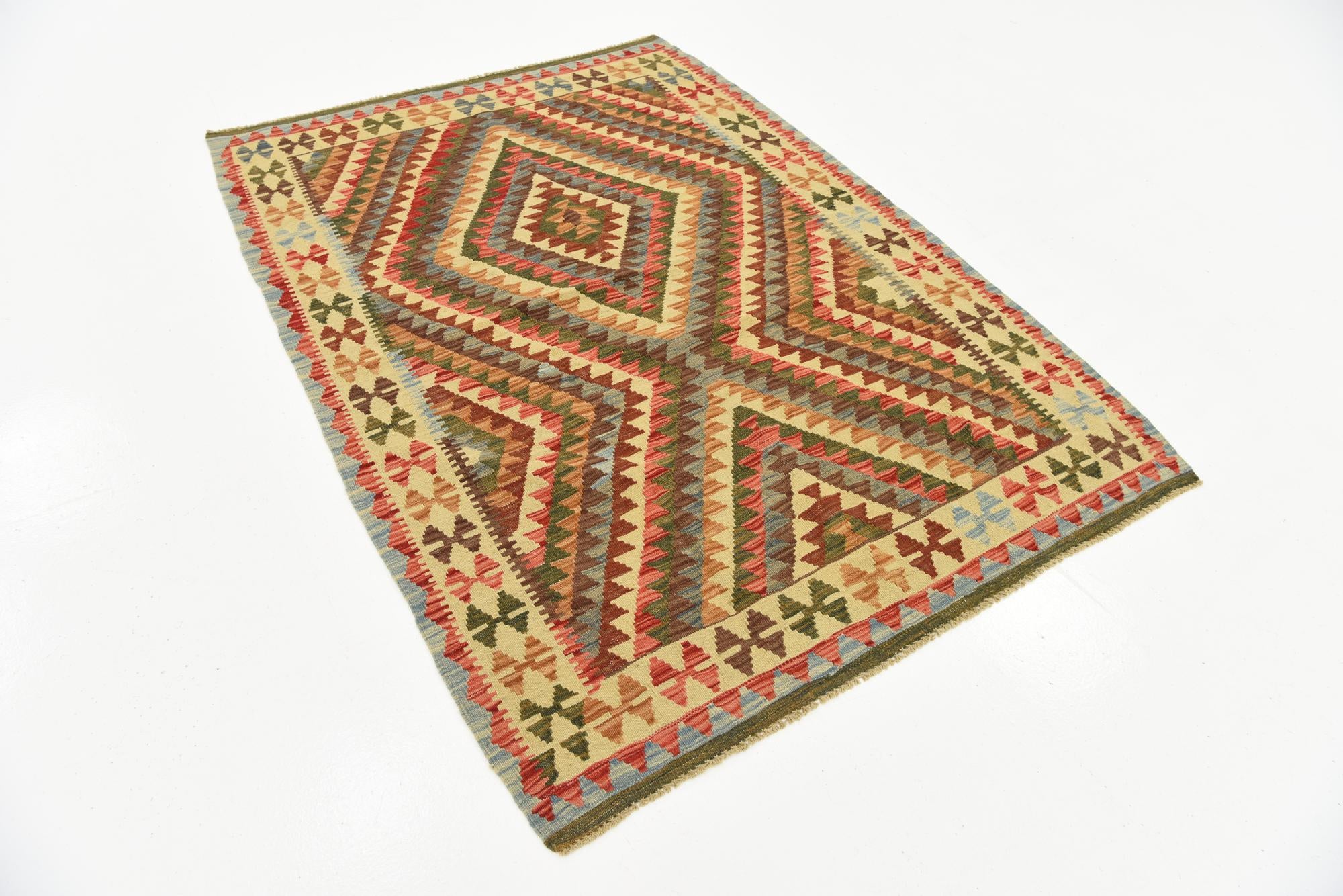 125cm x 180cm Tejido a mano Kilim Maymana Alfombra Lana