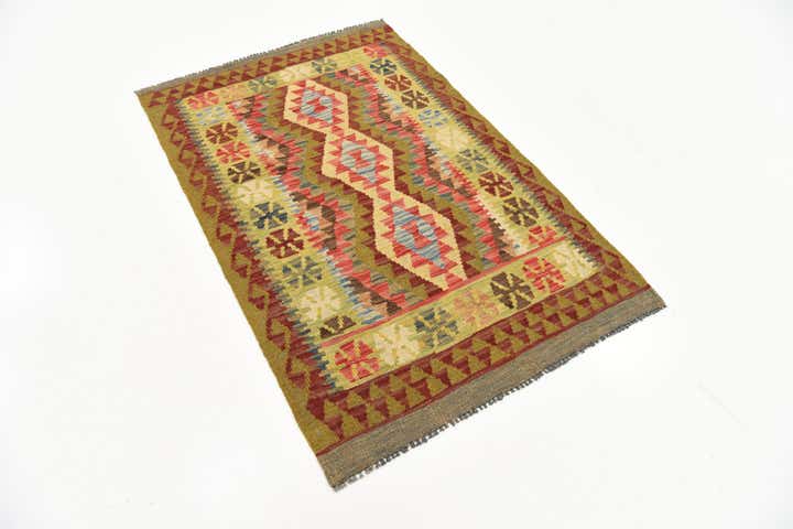 3' 1 x 4' 10 Hand Woven Kilim Maymana Wool Rug