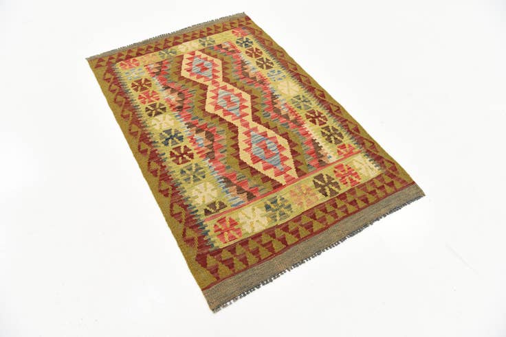 Detail image of 3' 1 x 4' 10 Hand Woven Kilim Maymana Wool Rug