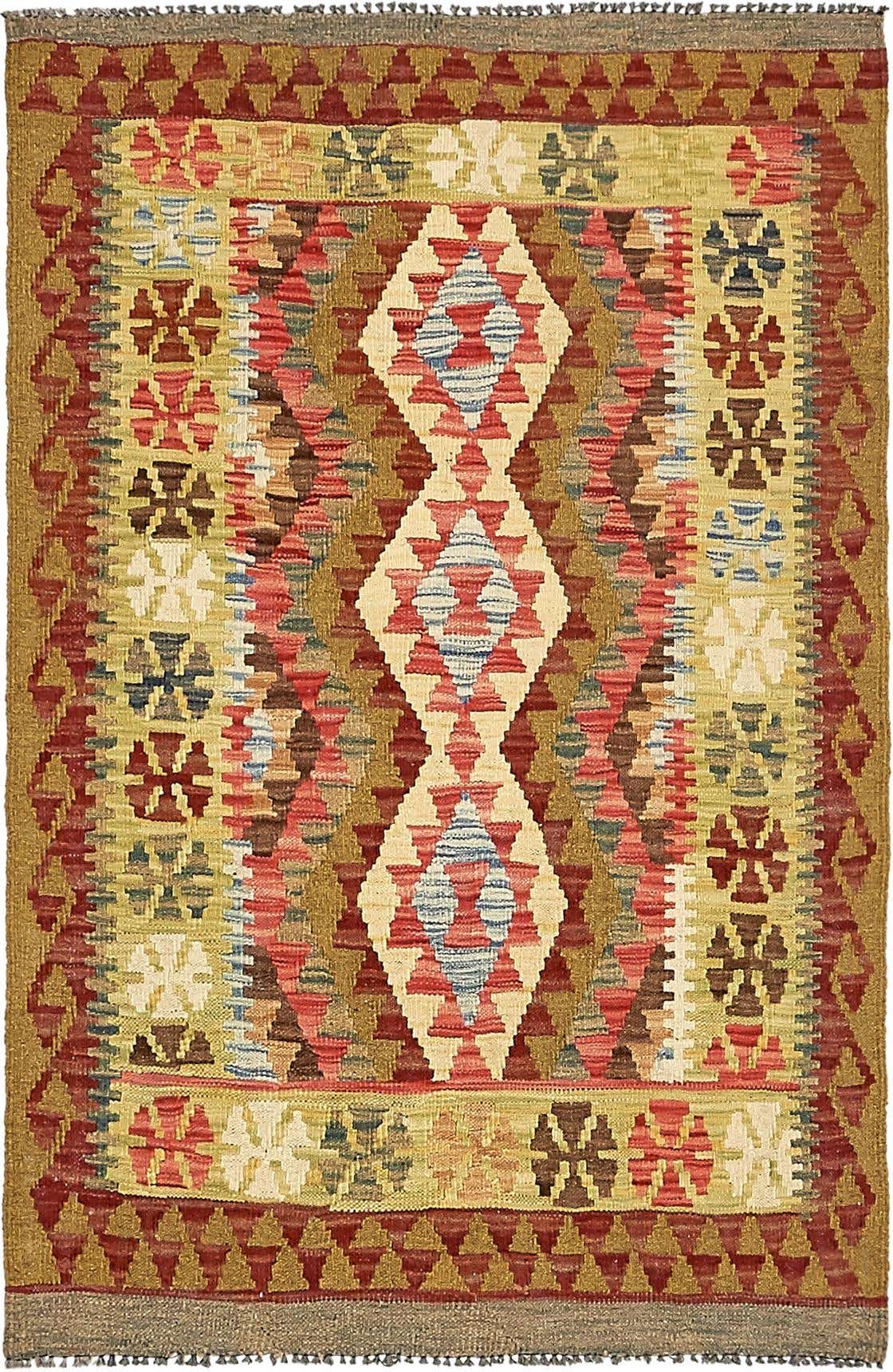 3' 1 x 4' 10 Hand Woven Kilim Maymana Wool Rug
