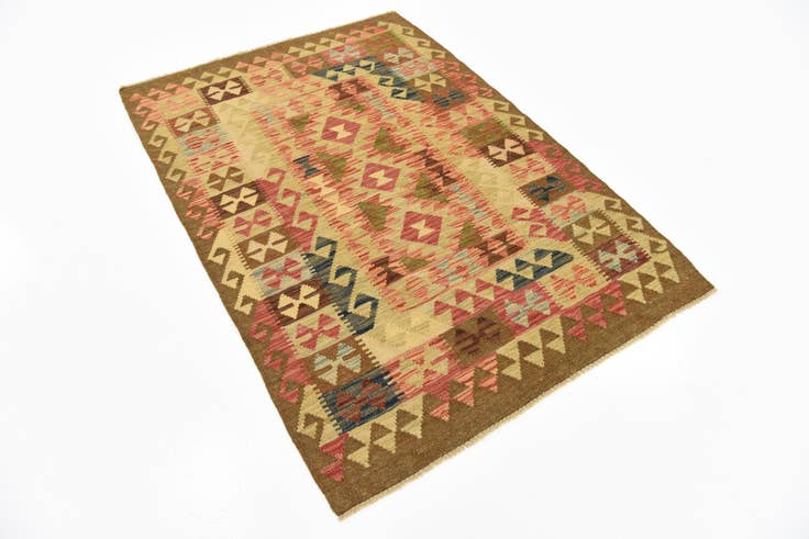 Detail image of 3' 4 x 4' 10 Hand Woven Kilim Maymana Wool Rug