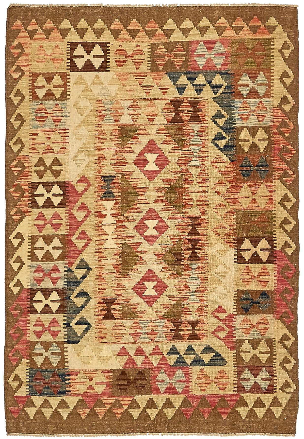 3' 4 x 4' 10 Hand Woven Kilim Maymana Wool Rug