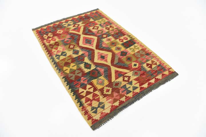 3' 3 x 4' 9 Hand Woven Kilim Maymana Wool Rug