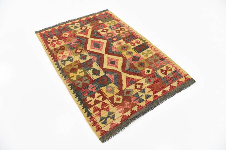 Detail image of 3' 3 x 4' 9 Hand Woven Kilim Maymana Wool Rug