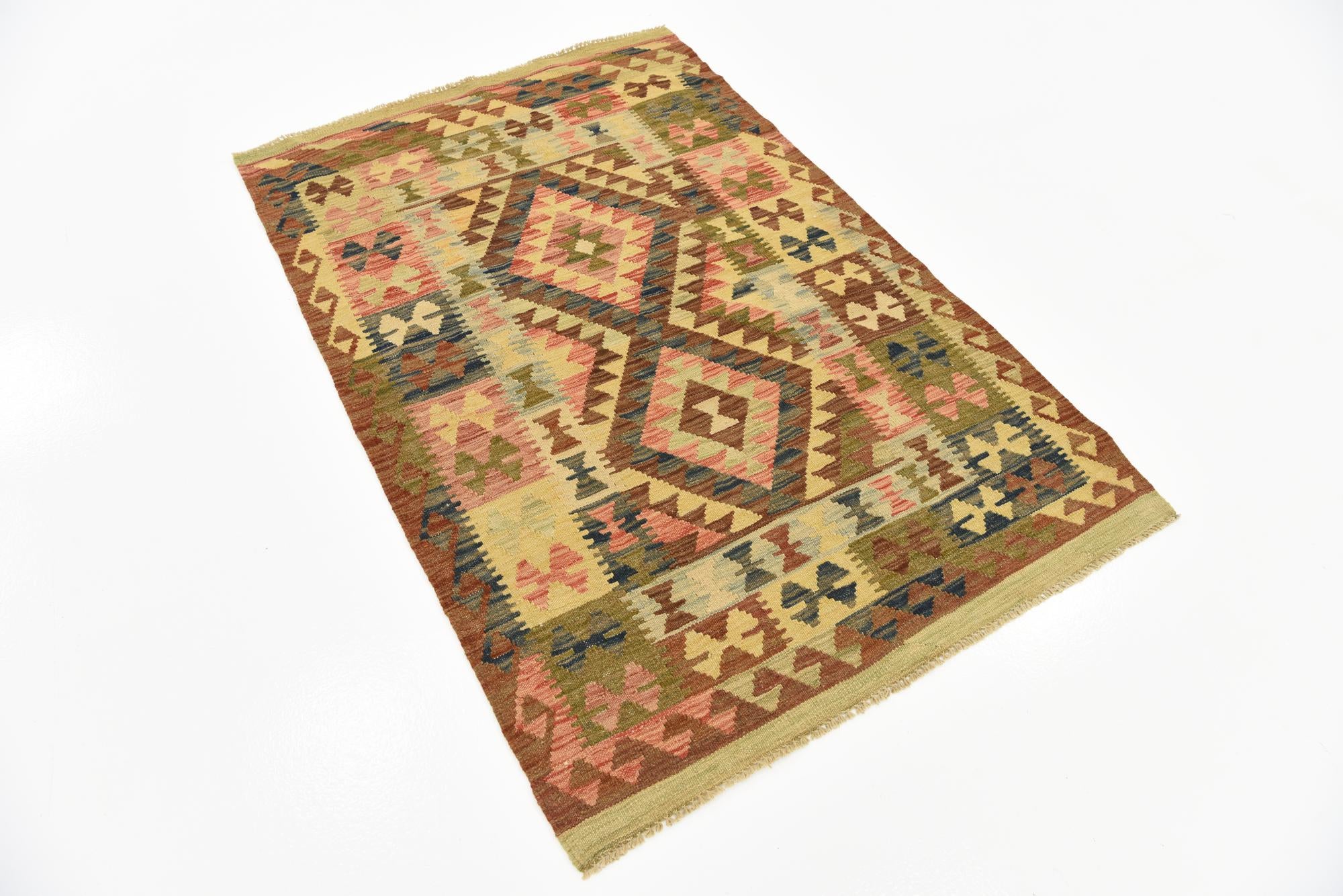 3' 2 x 4' 10 Hand Woven Kilim Maymana Wool Rug