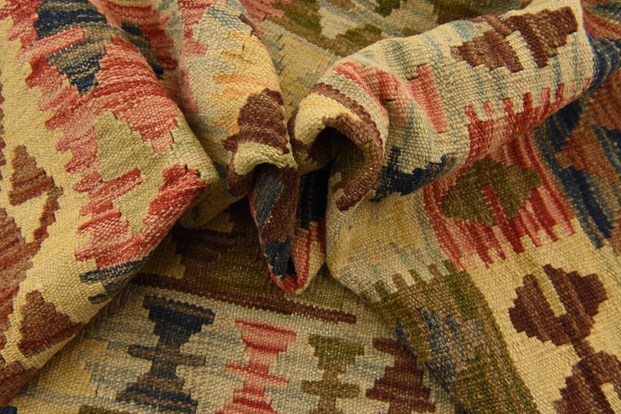 3' 2 x 4' 10 Hand Woven Kilim Maymana Wool Rug