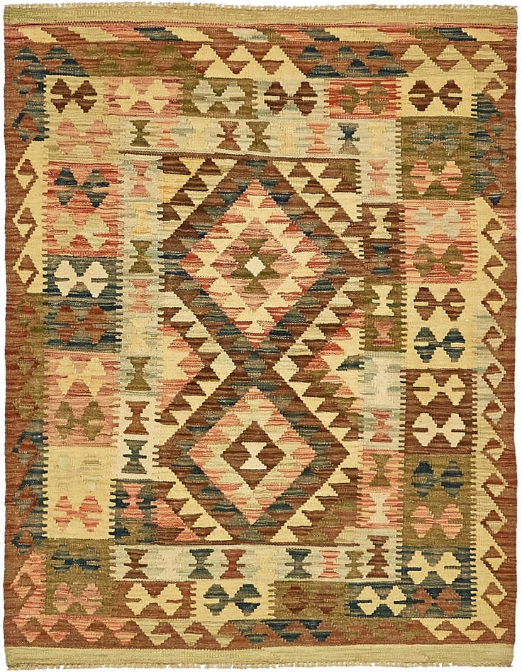 Detail image of 3' 2 x 4' 10 Hand Woven Kilim Maymana Wool Rug