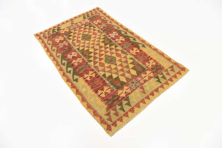 3' 4 x 4' 11 Hand Woven Kilim Maymana Wool Rug