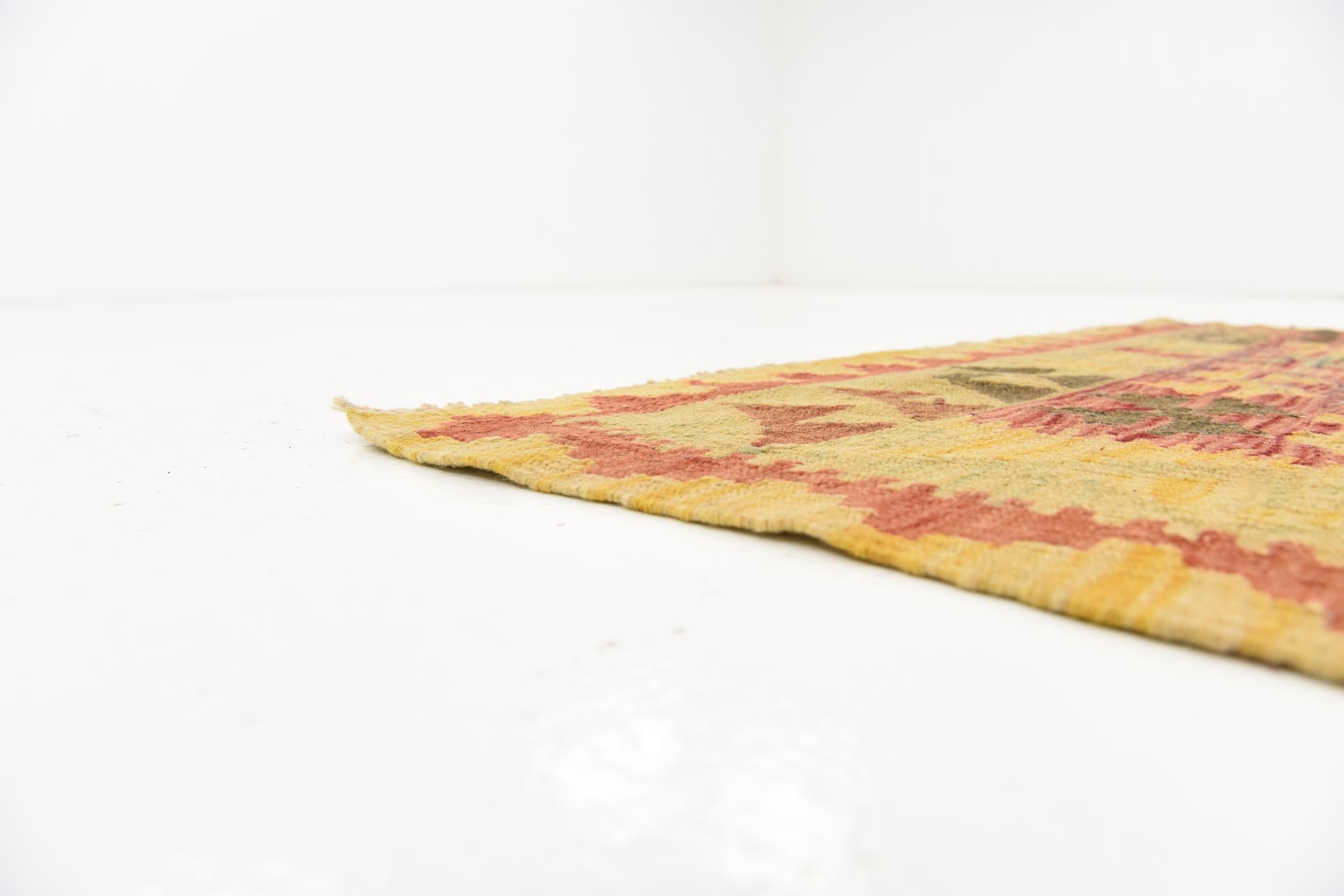 3' 4 x 4' 11 Hand Woven Kilim Maymana Wool Rug