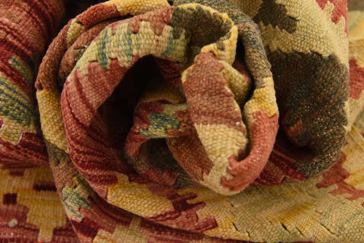 3' 4 x 4' 11 Hand Woven Kilim Maymana Wool Rug