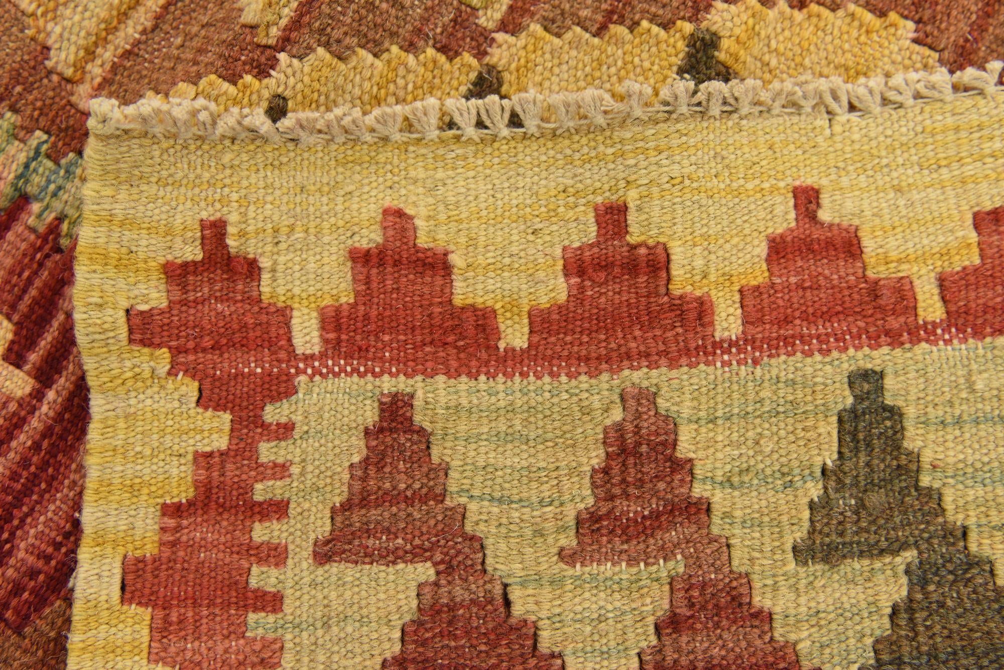 3' 4 x 4' 11 Hand Woven Kilim Maymana Wool Rug