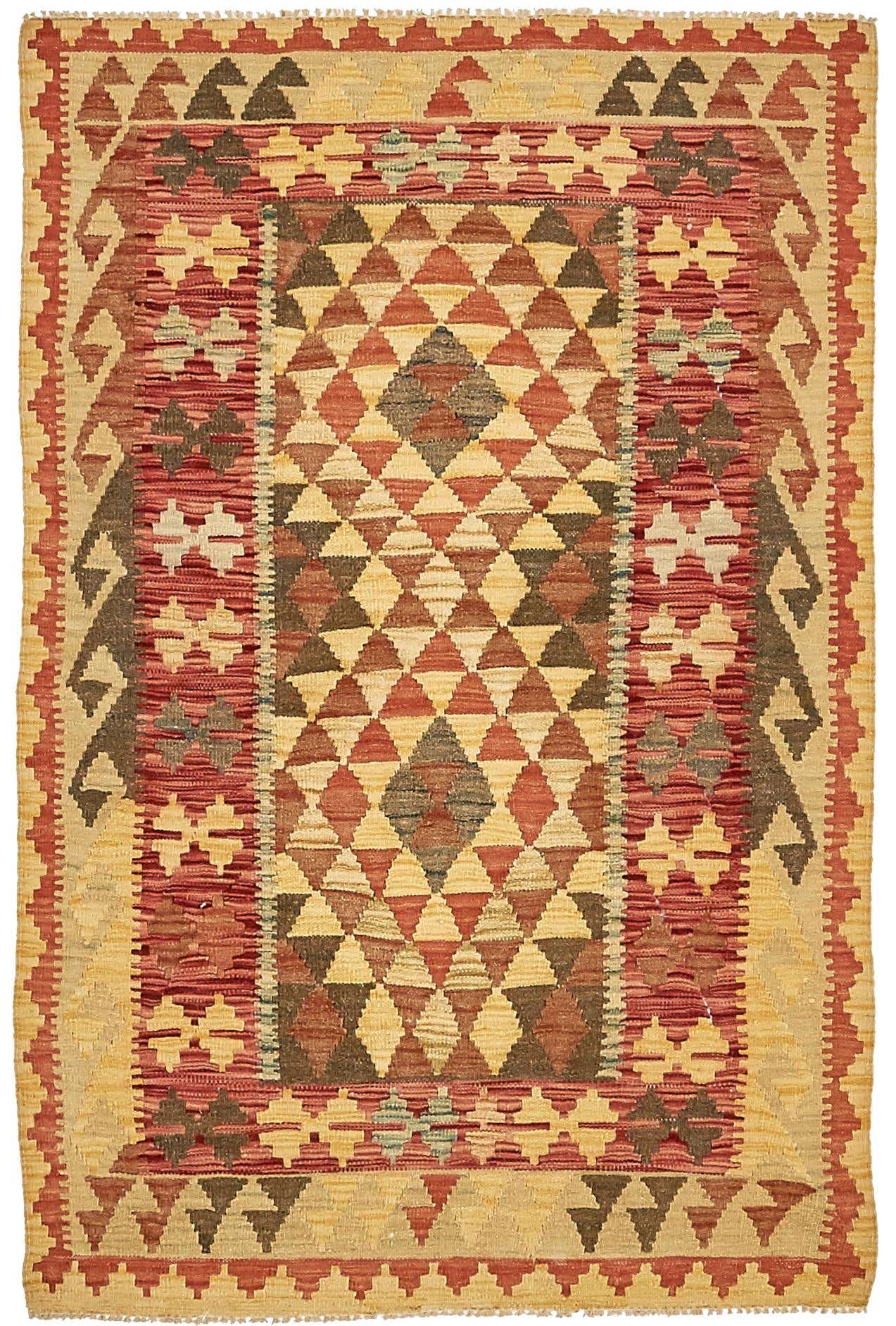 3' 4 x 4' 11 Hand Woven Kilim Maymana Wool Rug