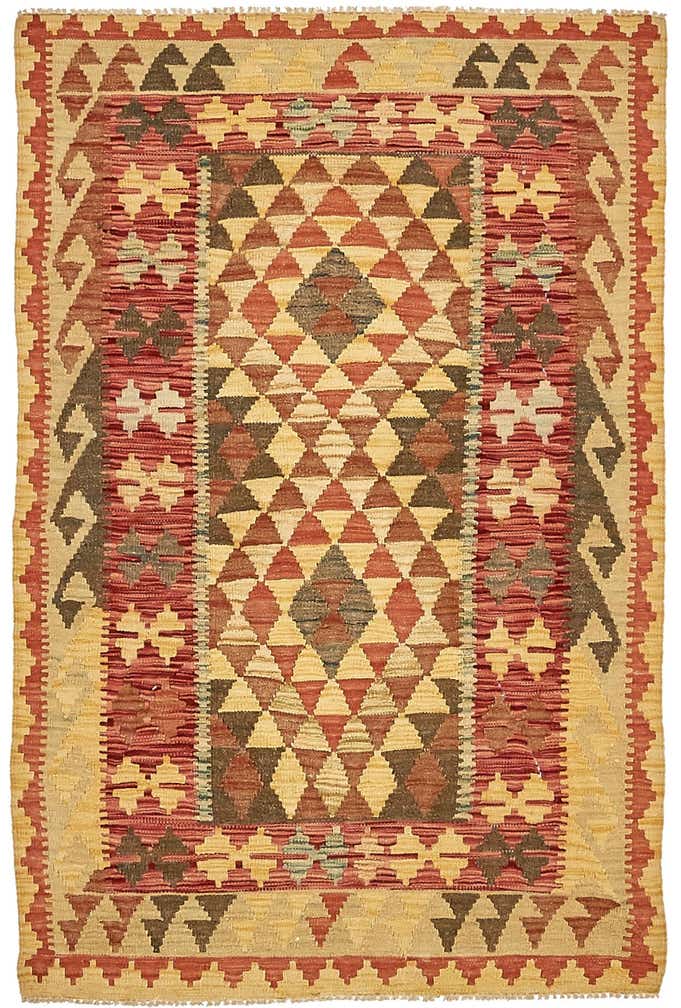 3' 4 x 4' 11 Hand Woven Kilim Maymana Wool Rug
