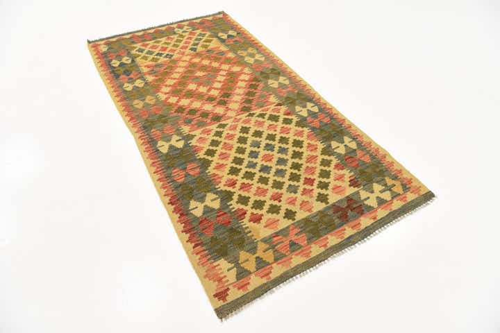 3' 3 x 6' 6 Hand Woven Kilim Maymana Wool Rug