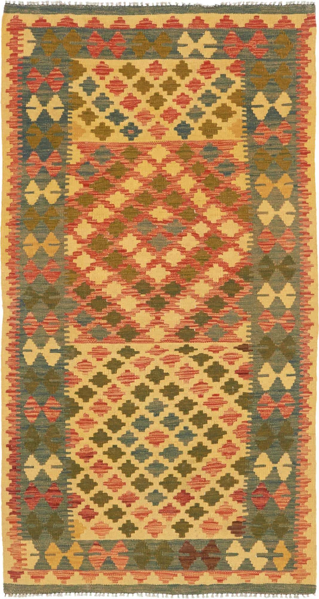 3' 3 x 6' 6 Hand Woven Kilim Maymana Wool Rug