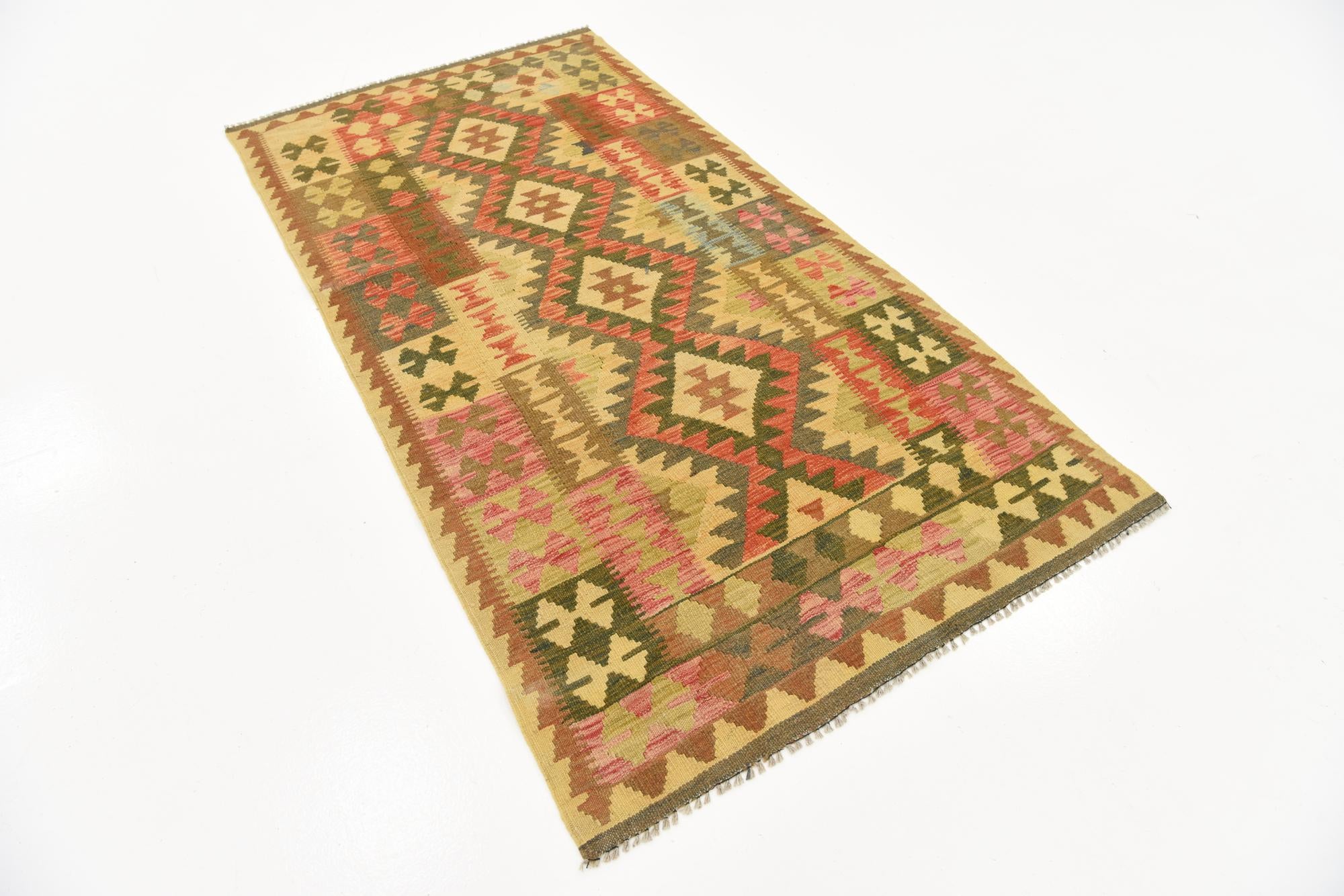 3' 3 x 6' 4 Hand Woven Kilim Maymana Wool Rug