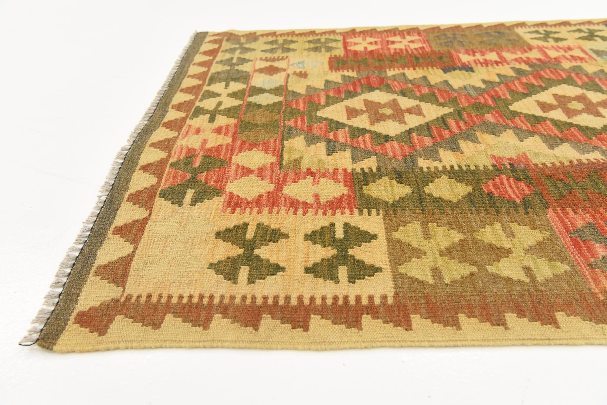 3' 3 x 6' 4 Hand Woven Kilim Maymana Wool Rug