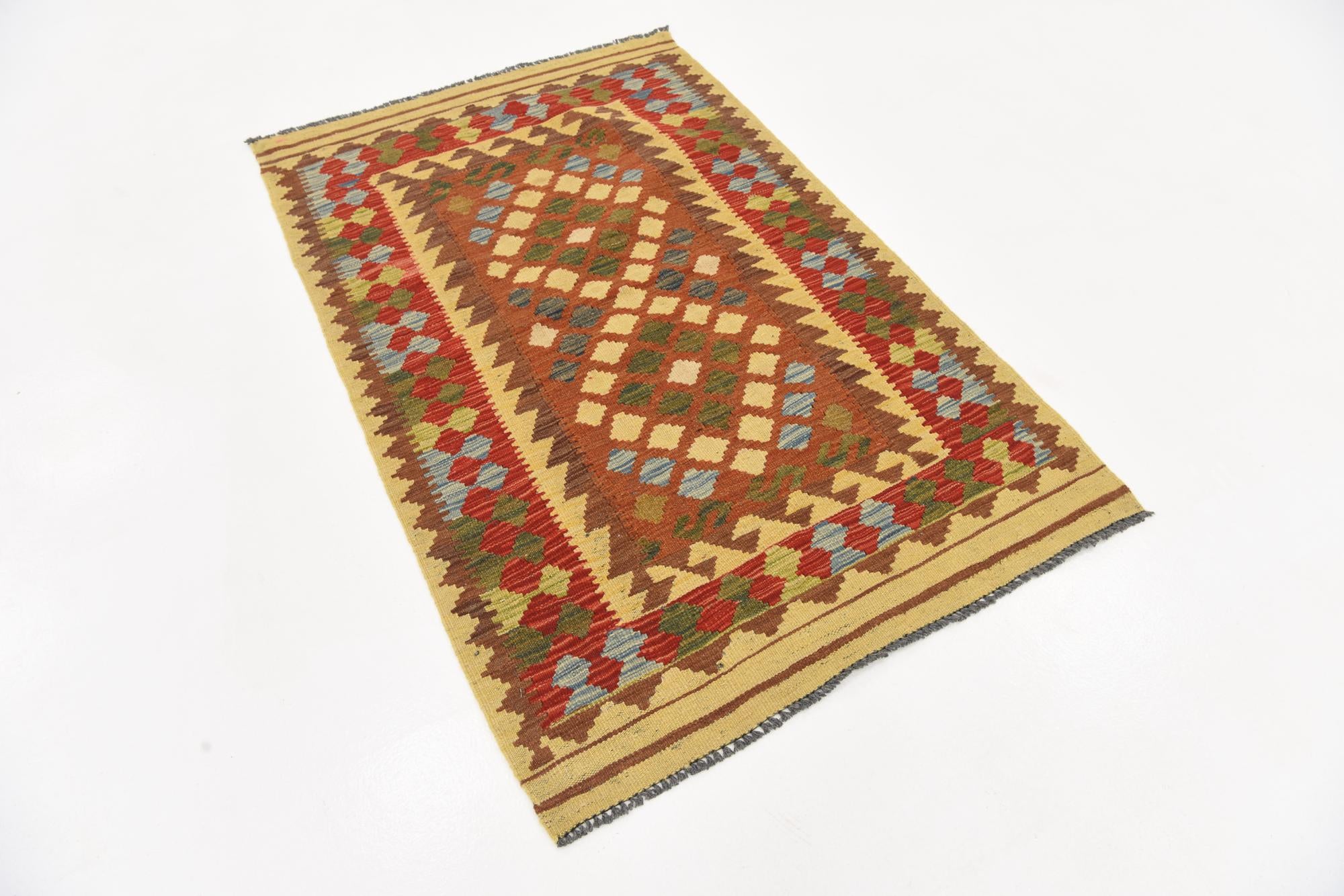 3' 3 x 5' 2 Hand Woven Kilim Maymana Wool Rug