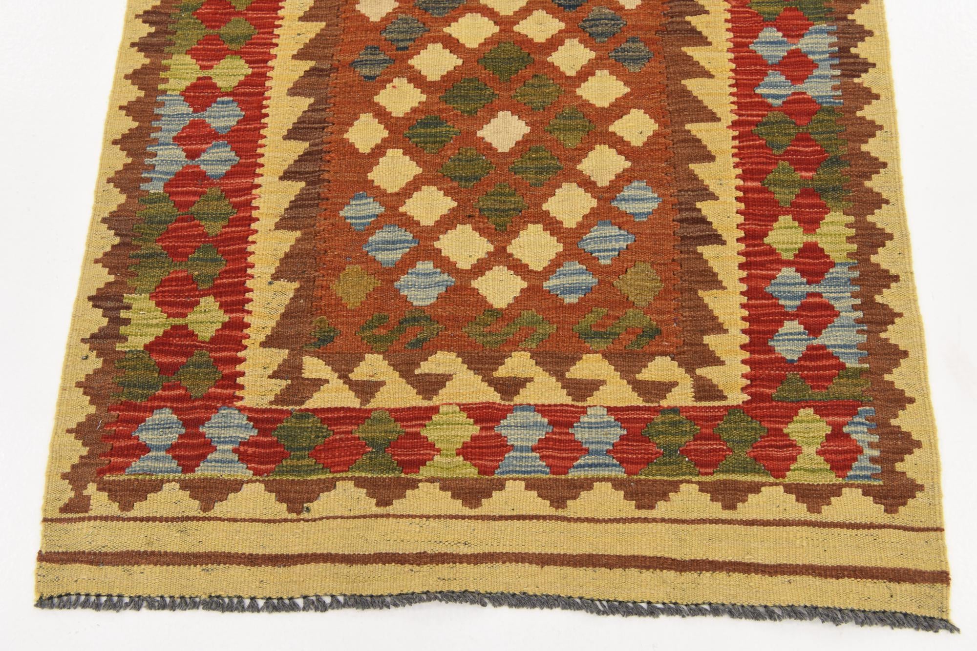 3' 3 x 5' 2 Hand Woven Kilim Maymana Wool Rug