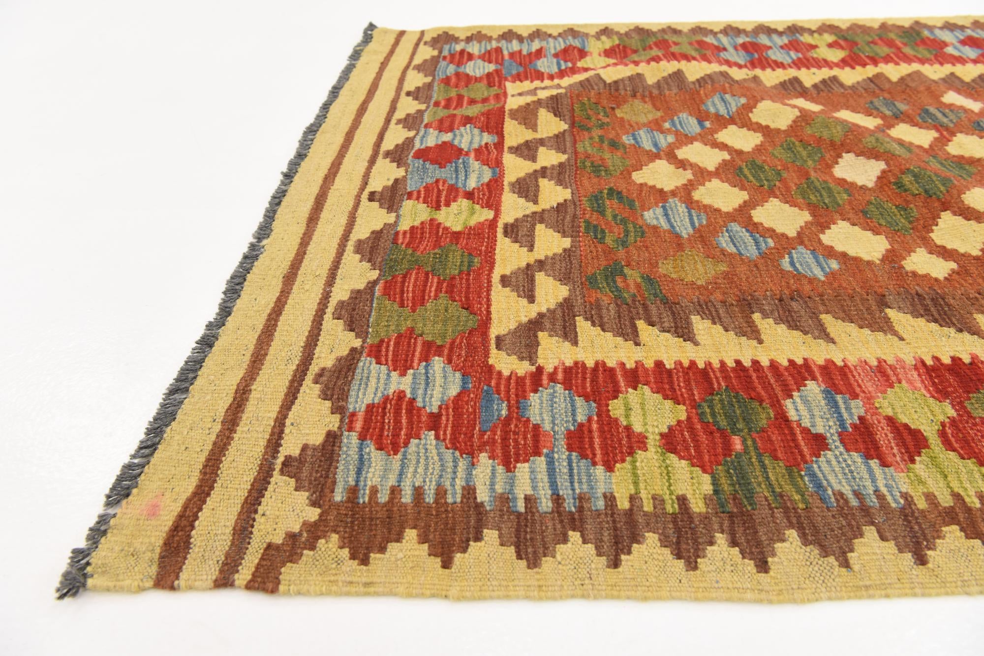 3' 3 x 5' 2 Hand Woven Kilim Maymana Wool Rug