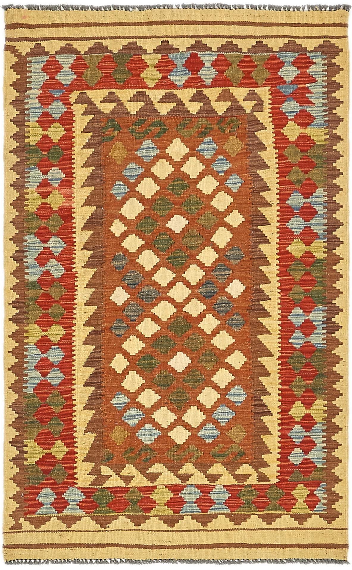 3' 3 x 5' 2 Hand Woven Kilim Maymana Wool Rug