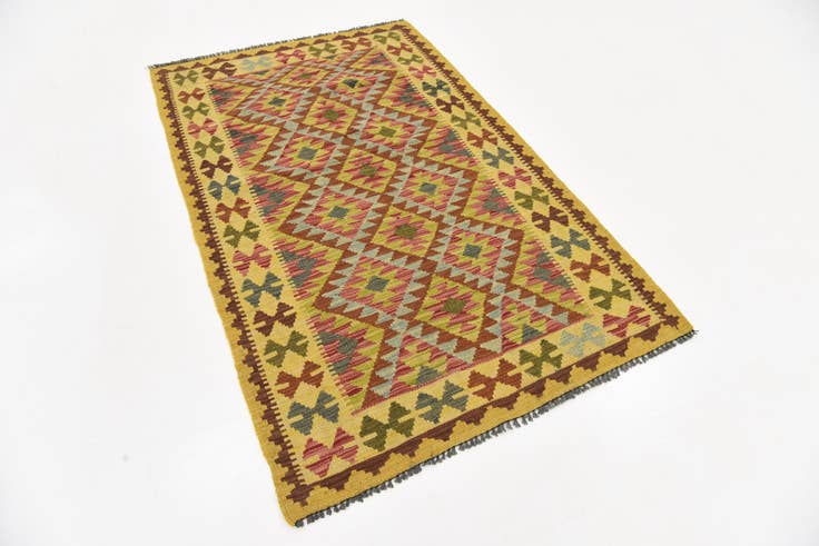 Detail image of 3' 5 x 5' 3 Hand Woven Kilim Maymana Wool Rug