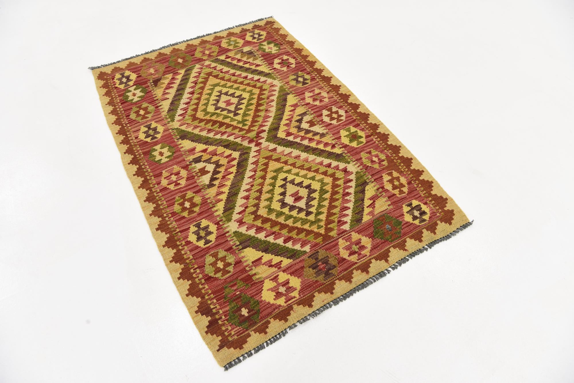 3' 4 x 4' 10 Hand Woven Kilim Maymana Wool Rug