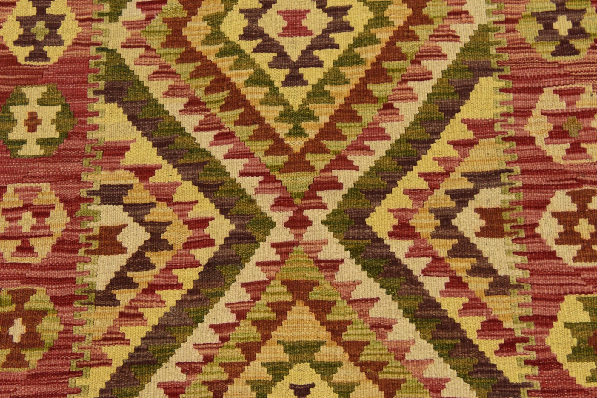 3' 4 x 4' 10 Hand Woven Kilim Maymana Wool Rug