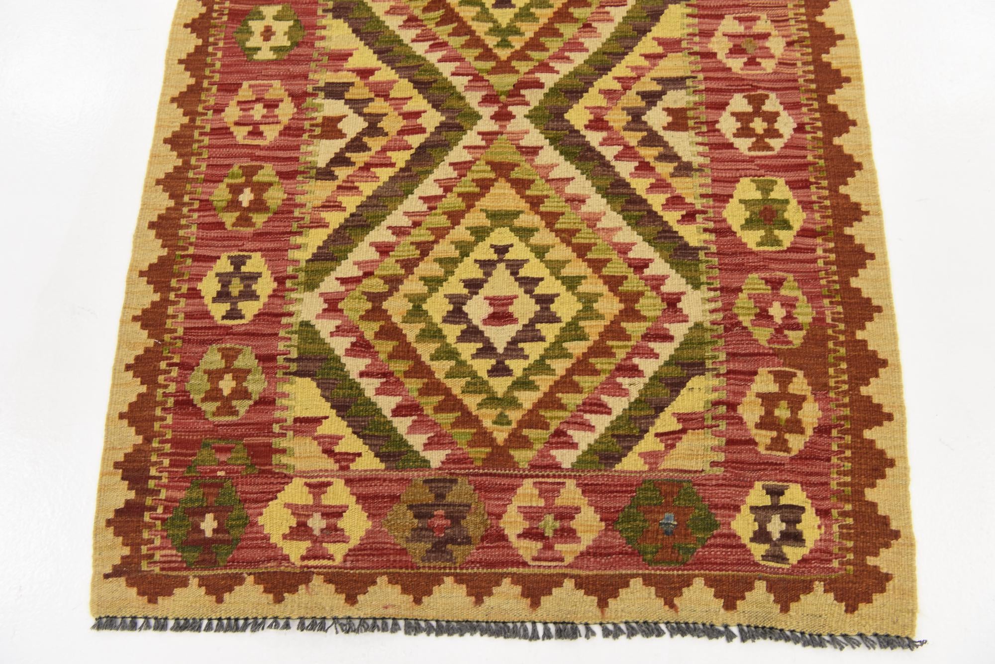 3' 4 x 4' 10 Hand Woven Kilim Maymana Wool Rug