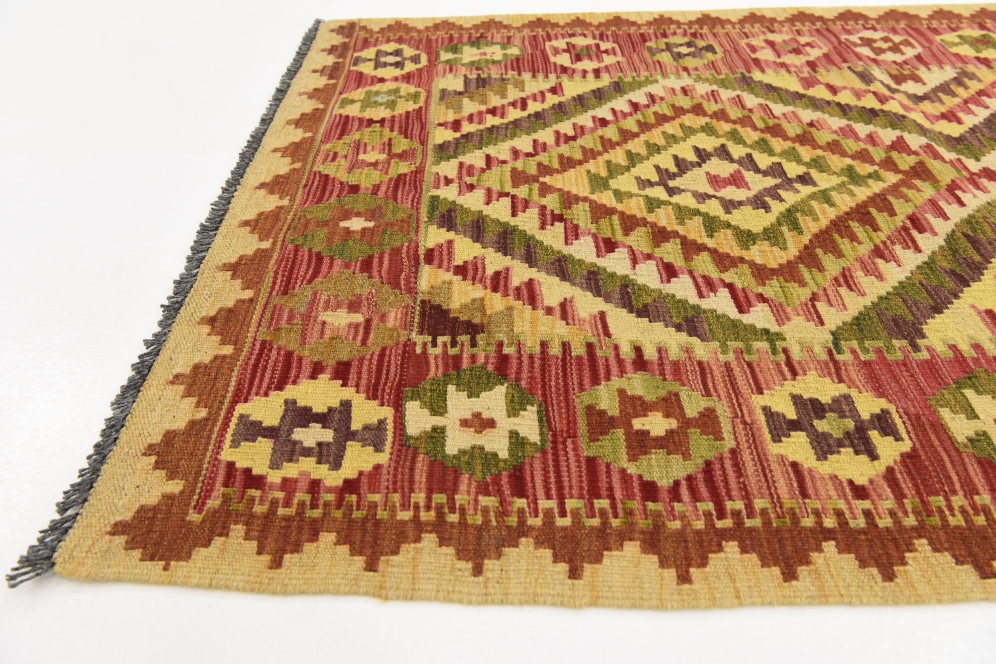 3' 4 x 4' 10 Hand Woven Kilim Maymana Wool Rug