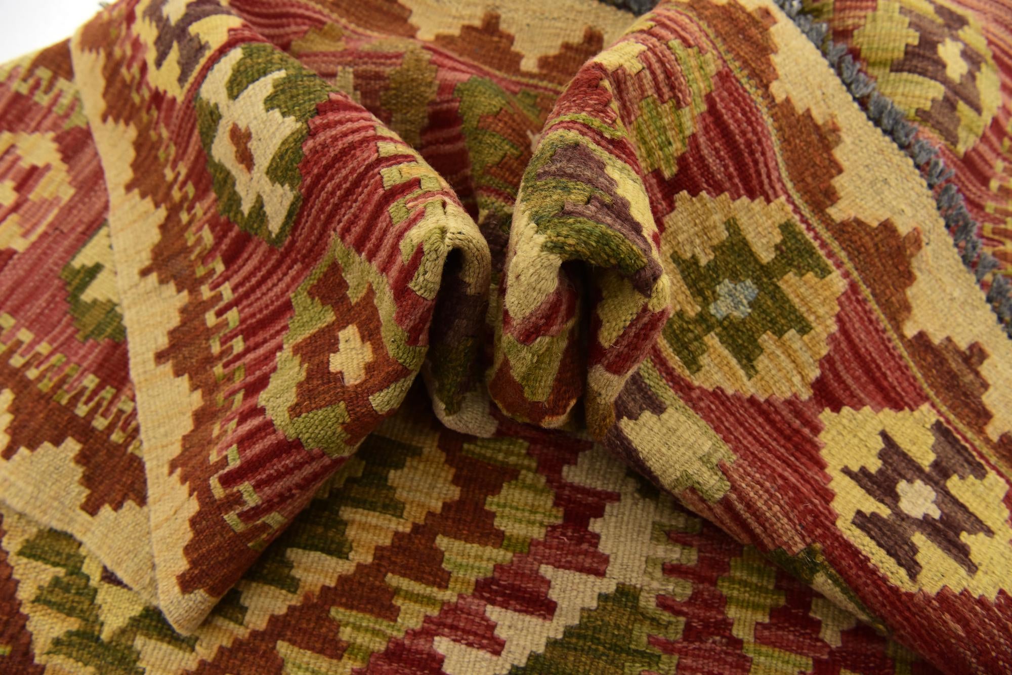 3' 4 x 4' 10 Hand Woven Kilim Maymana Wool Rug