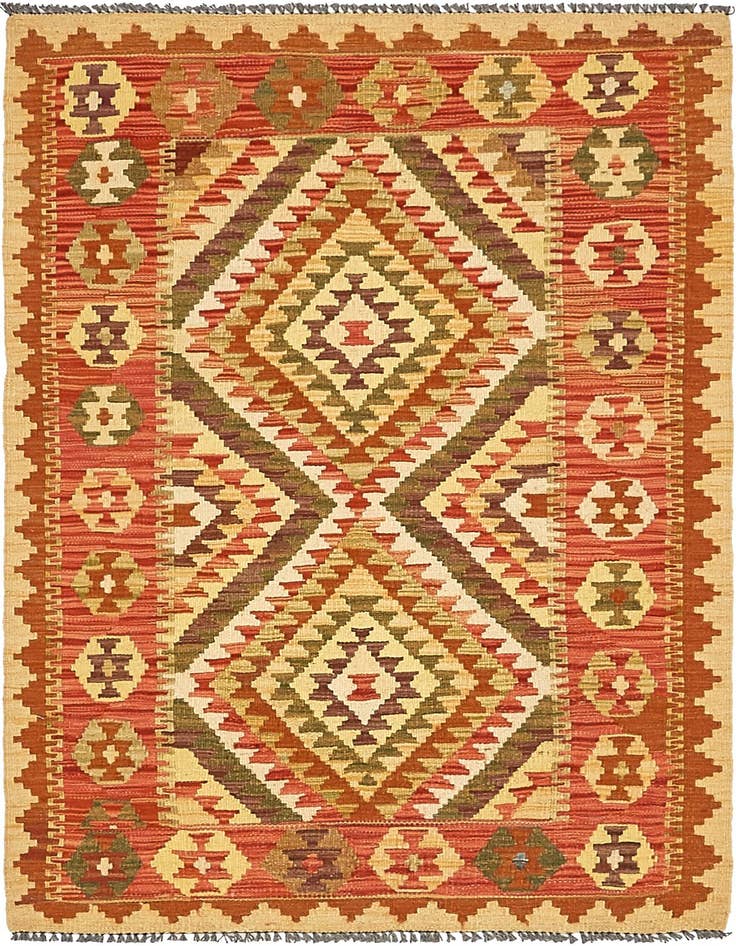 Detail image of 3' 4 x 4' 10 Hand Woven Kilim Maymana Wool Rug