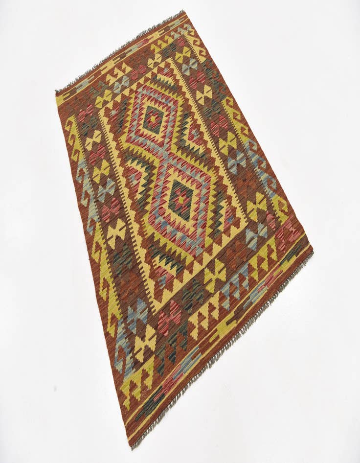 Detail image of 3' 7 x 4' 9  Hand Woven Kilim Maymana Wool Rug