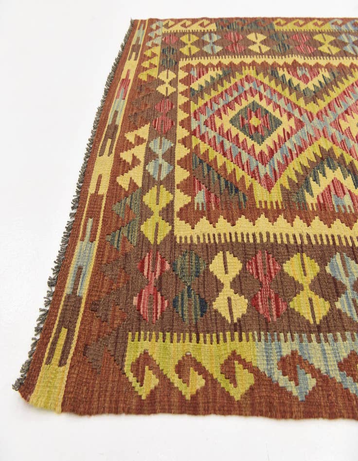 Detail image of 3' 7 x 4' 9  Hand Woven Kilim Maymana Wool Rug