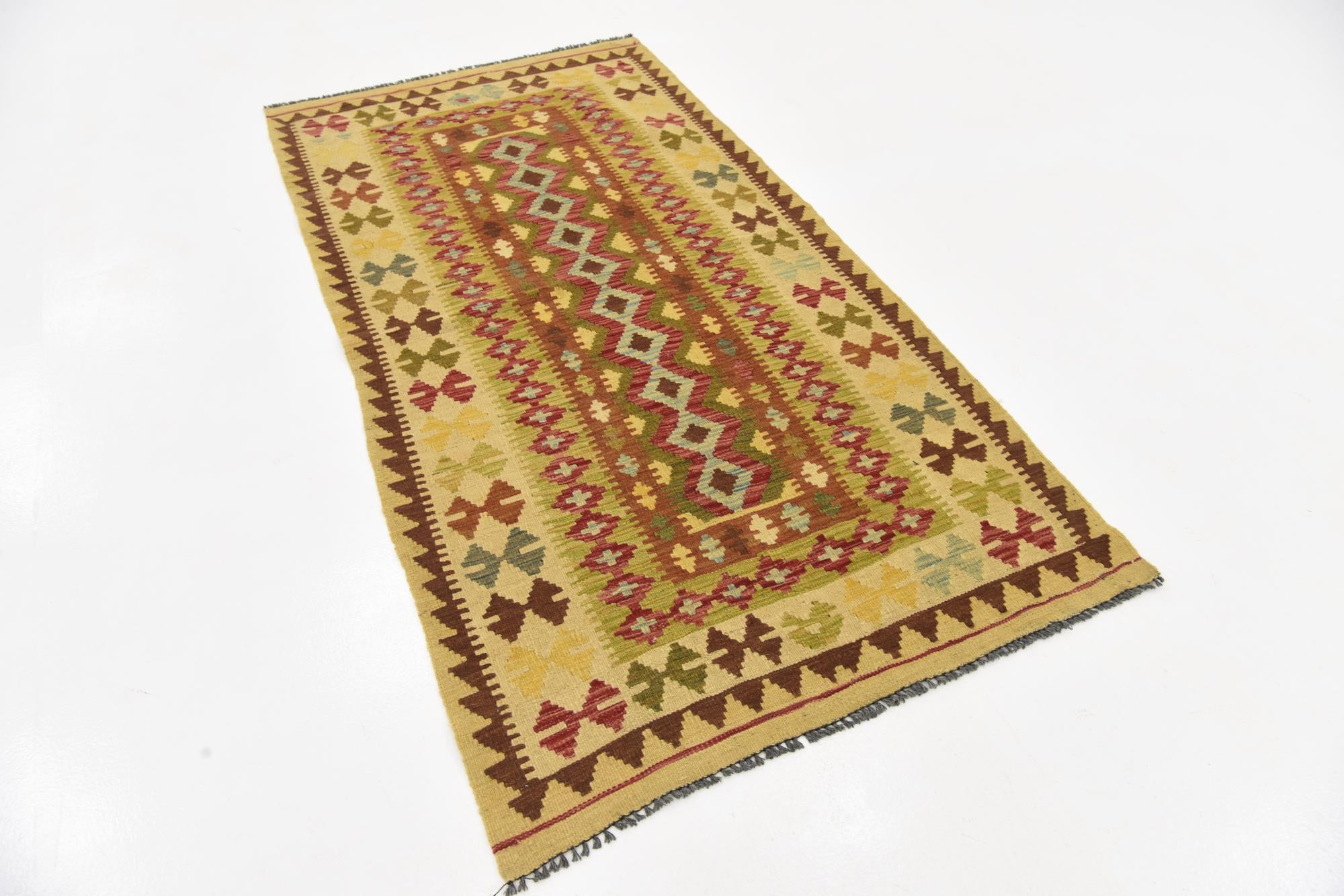 3' 6 x 6' 8 Hand Woven Kilim Maymana Wool Rug